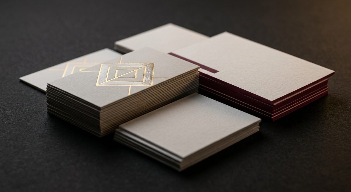Business Cards — Premium cards in cotton, suede and metallic stocks.