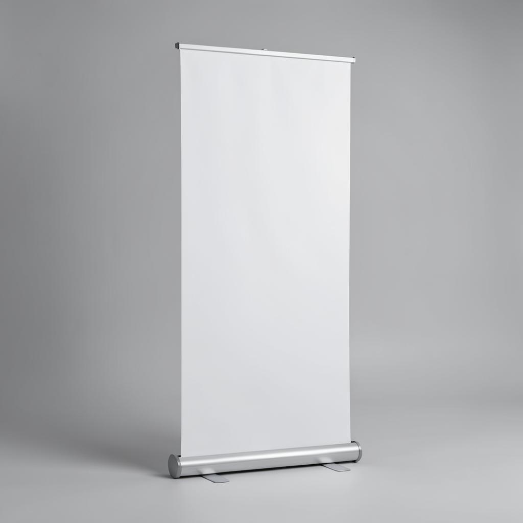 Custom Standee — Custom Standee branded to your artwork — tension fabric options, retractable aluminium cassette and full colour matching, produced in Dubai.