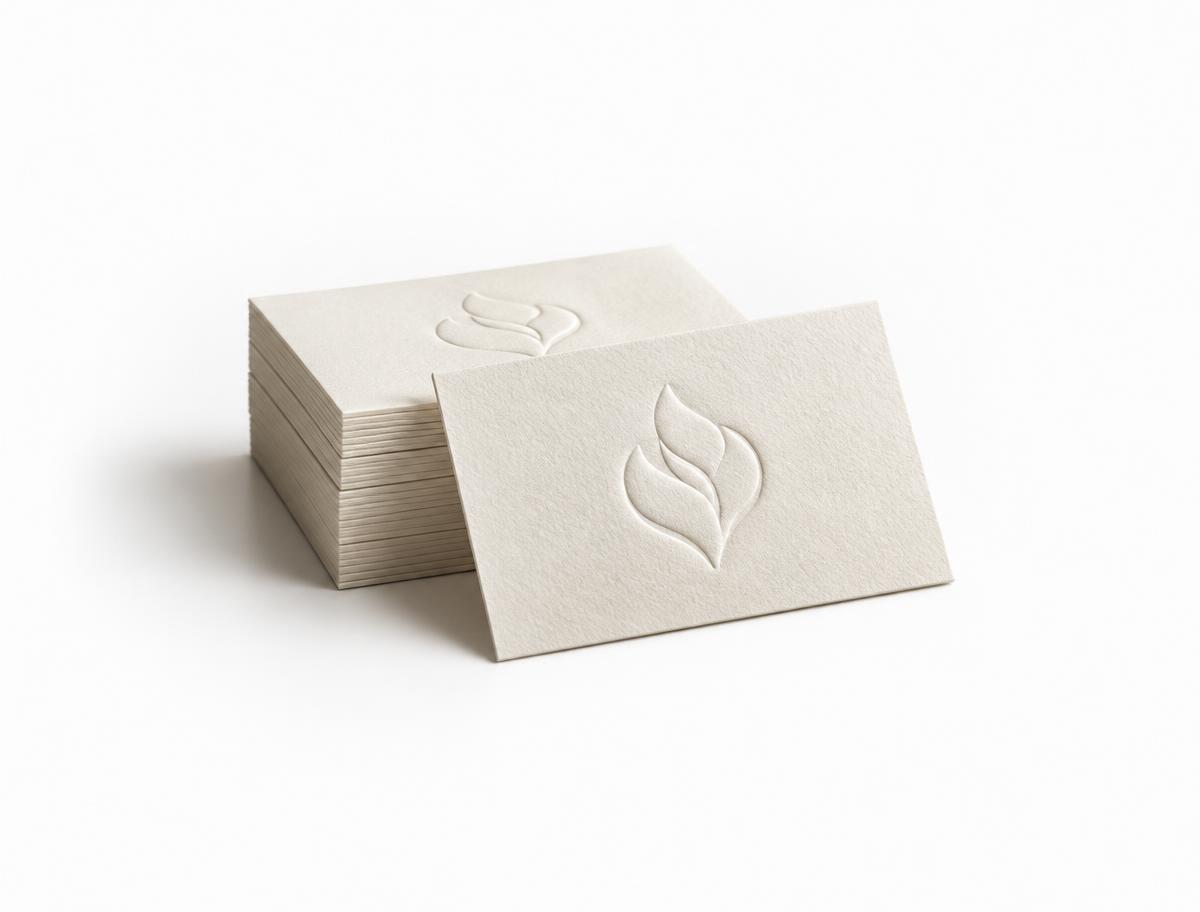 Embossed Business Cards — Embossed Business Cards branded to your artwork — 350gsm matt art card options, matt lamination and full colour matching, produced in Dubai.