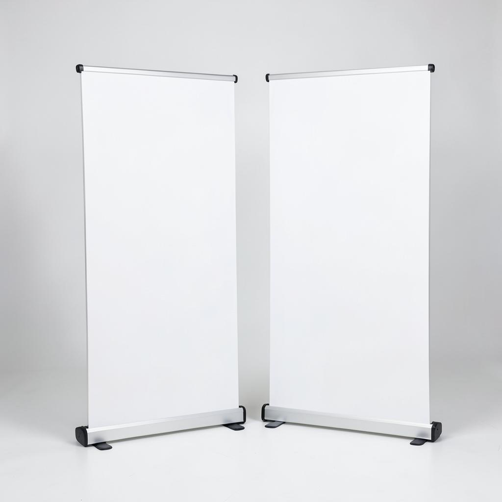Roll-Up Banners — Premium retractable stands with printed cartridges.