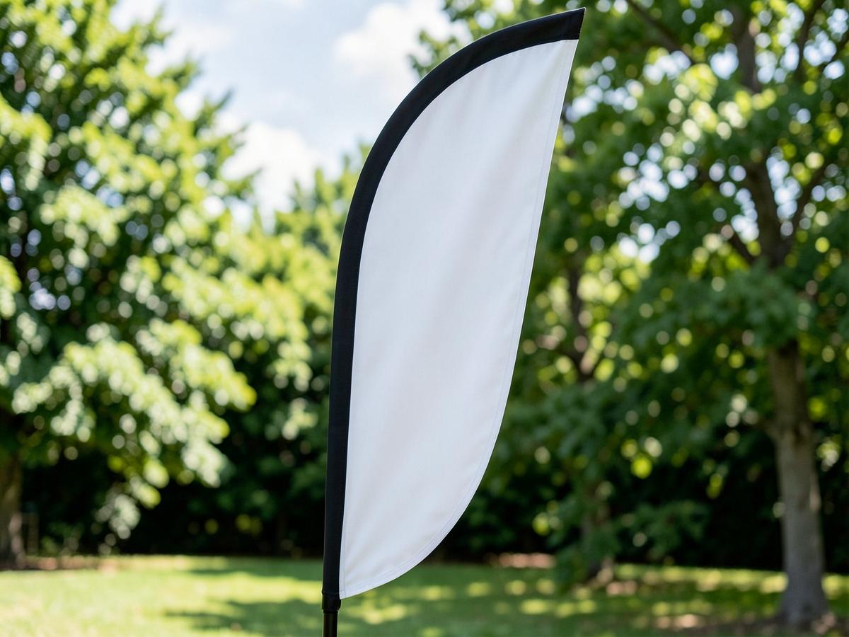 Tear Drop Flag — Tear Drop Flag branded to your artwork — 110gsm knitted polyester options, single or double-sided print and full colour matching, produced in Dubai.