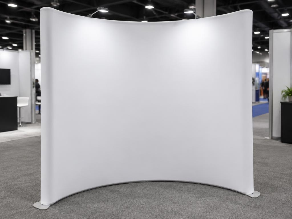 Tension Fabric Stand – Curved — Tension Fabric Stand – Curved in Dubai — curved tension fabric backdrop that wraps the stand and frames speakers and products softly.